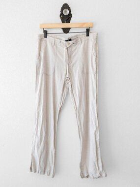 Gap Linen Blend Pants Womens 10R Beige Drawstring Lightweight Casual Summer Beac